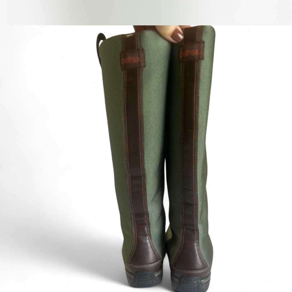 AETREX Green Brown Neoprene Pull On Tall Winter Rain Boots Waterproof Size 8 - Picture 4 of 8